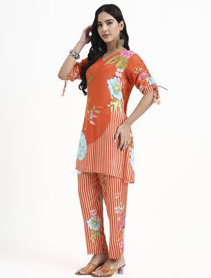  orange digtal print a-line muslin co-ord set 2