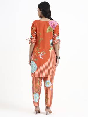  orange digtal print a-line muslin co-ord set 3