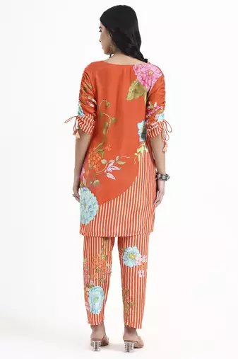  orange digtal print a-line muslin co-ord set