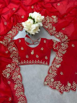 Red Color Plain Saree With Sequins Embroidery And Jaipuri Dori Work  Satin Silk Blend Saree 5