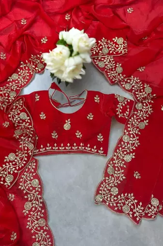 Red Color Plain Saree With Sequins Embroidery And Jaipuri Dori Work  Satin Silk Blend Saree