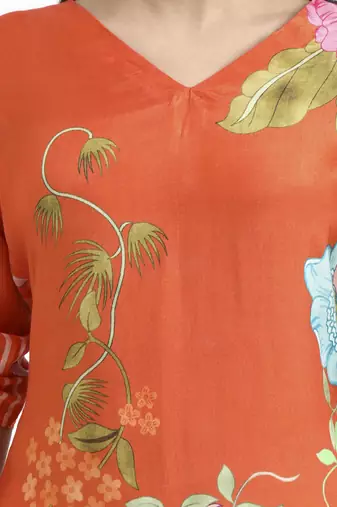  orange digtal print a-line muslin co-ord set
