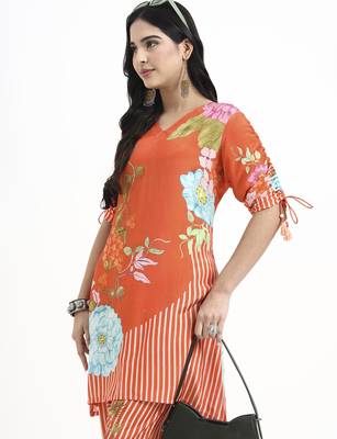  orange digtal print a-line muslin co-ord set 5