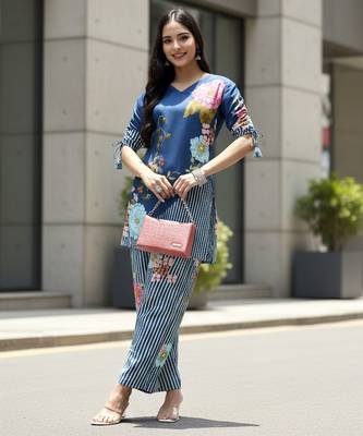  turquoise blue digtal print a-line muslin co-ord set 1