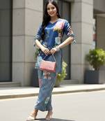  turquoise blue digtal print a-line muslin co-ord set