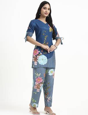  turquoise blue digtal print a-line muslin co-ord set 2