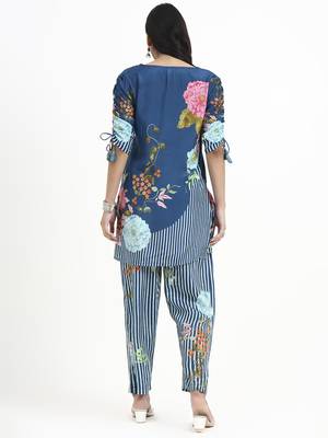  turquoise blue digtal print a-line muslin co-ord set 3