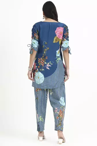  turquoise blue digtal print a-line muslin co-ord set