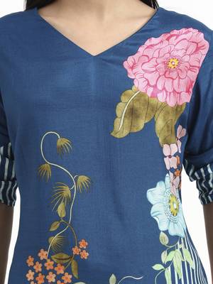  turquoise blue digtal print a-line muslin co-ord set 4