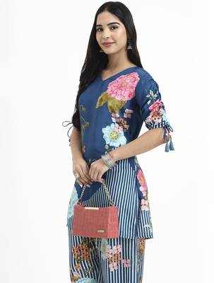  turquoise blue digtal print a-line muslin co-ord set 5