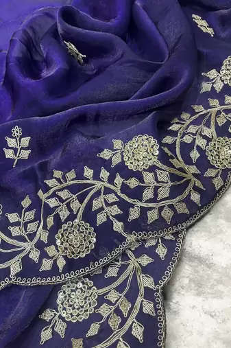 Purple Color Plain Saree With Sequins Embroidery And Jaipuri Dori Work  Satin Silk Blend Saree