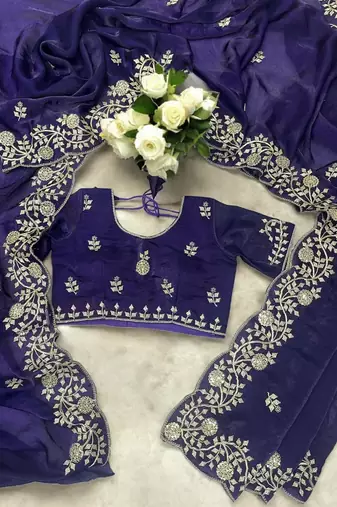 Purple Color Plain Saree With Sequins Embroidery And Jaipuri Dori Work  Satin Silk Blend Saree