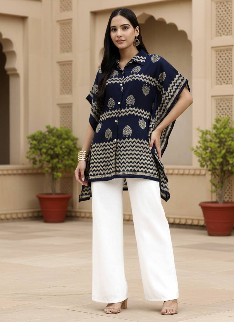  navy blue cotton kaftan top