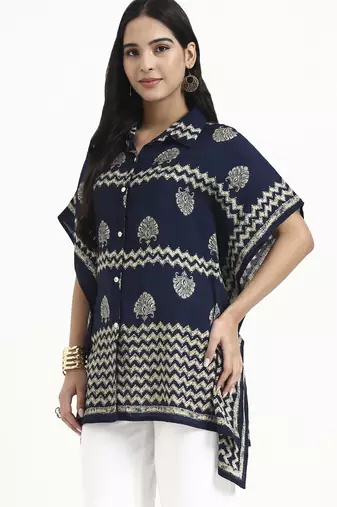  navy blue cotton kaftan top
