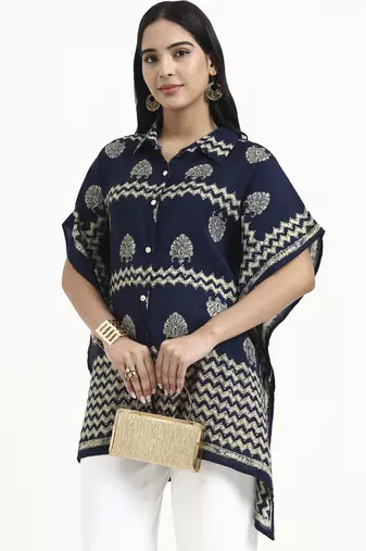  navy blue cotton kaftan top