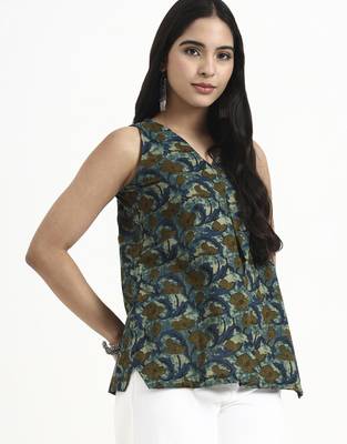 green cotton sleeveless flare top 2
