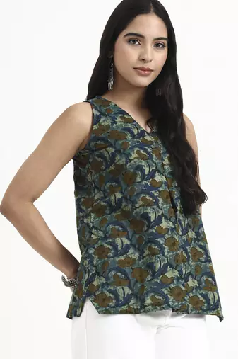  green cotton sleeveless flare top