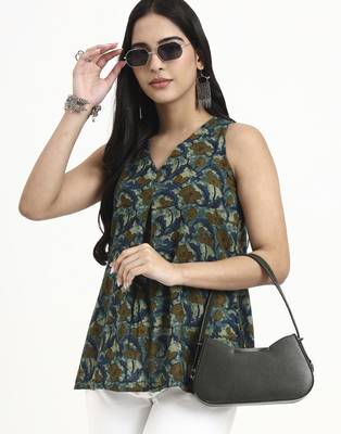  green cotton sleeveless flare top 5