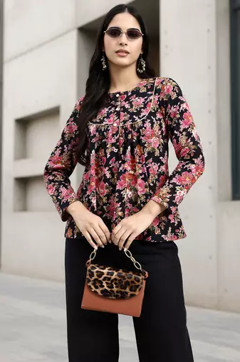  black and pink cotton flare top