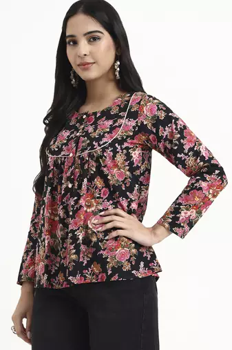  black and pink cotton flare top