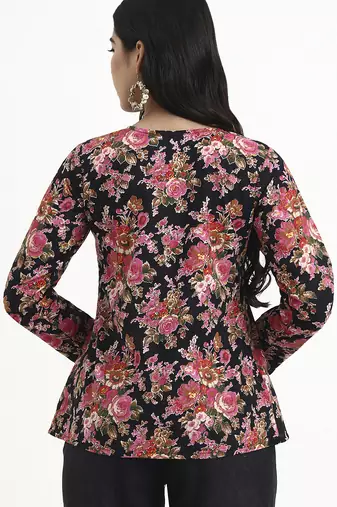  black and pink cotton flare top
