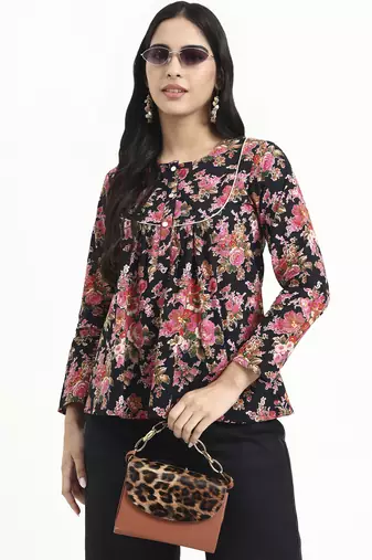  black and pink cotton flare top