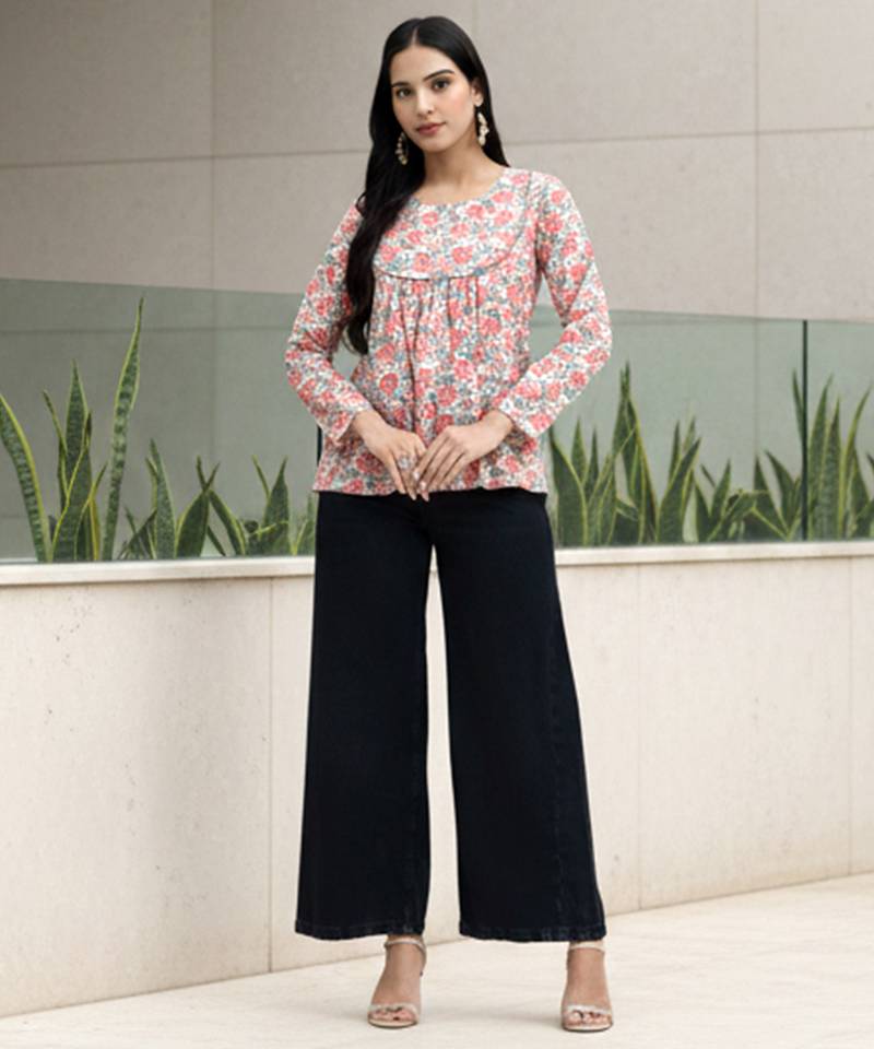  cream cotton flare top