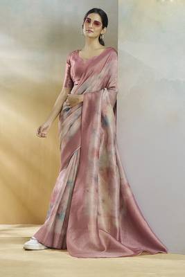 pink handloom silk blend woven saree with unstitched blouse piece 2