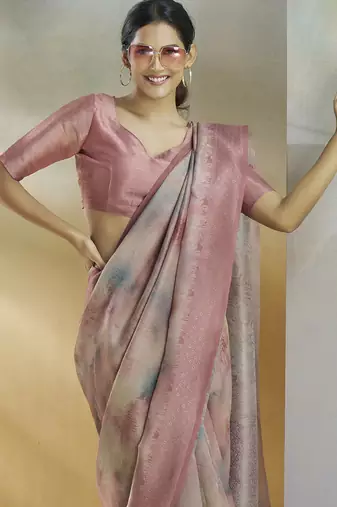 pink handloom silk blend woven saree with unstitched blouse piece