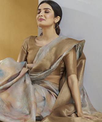 brown handloom silk blend woven saree with unstitched blouse piece 1