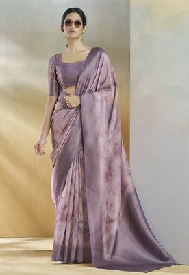 lavender handloom silk blend woven saree with unstitched blouse piece 2