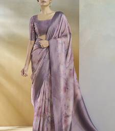 lavender handloom silk blend woven saree with unstitched blouse piece