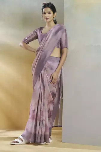 lavender handloom silk blend woven saree with unstitched blouse piece