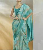 turquoise handloom silk blend woven saree with unstitched blouse piece