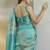 turquoise handloom silk blend woven saree with unstitched blouse piece