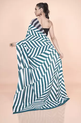 Multi coloured  geomatric styled digital printed crepe saree with blouse