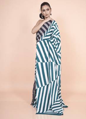 Multi coloured  geomatric styled digital printed crepe saree with blouse 4