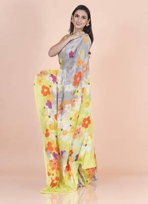 Multi coloured  floral styled digital printed chinnon silk saree with blouse 3