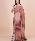 Multi coloured pixel styled digital printed chinnon silk saree with blouse
