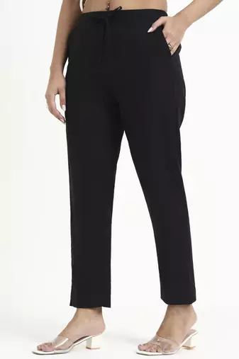  black mid-rise ankle-length regular fit poplin pants