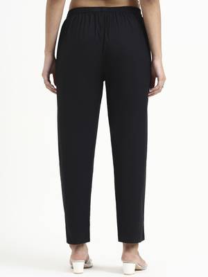  black mid-rise ankle-length regular fit poplin pants 3