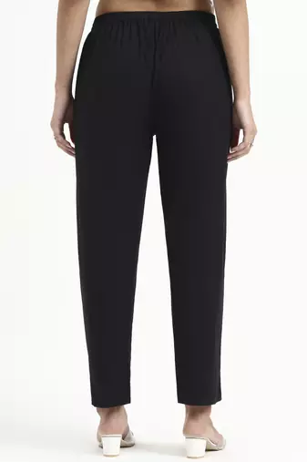  black mid-rise ankle-length regular fit poplin pants
