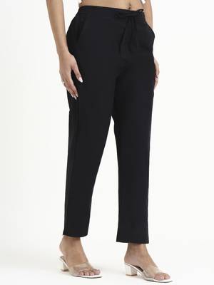  black mid-rise ankle-length regular fit poplin pants 5