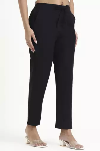  black mid-rise ankle-length regular fit poplin pants