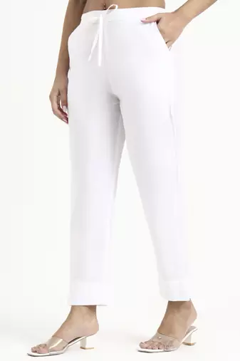  white mid-rise ankle-length regular fit poplin pants