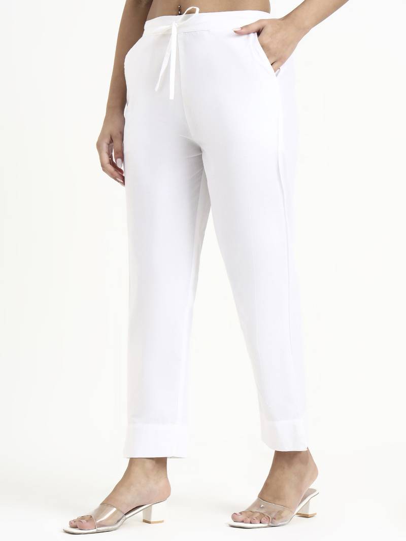  white mid-rise ankle-length regular fit poplin pants