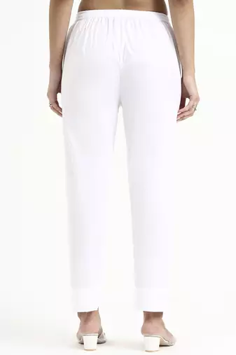  white mid-rise ankle-length regular fit poplin pants