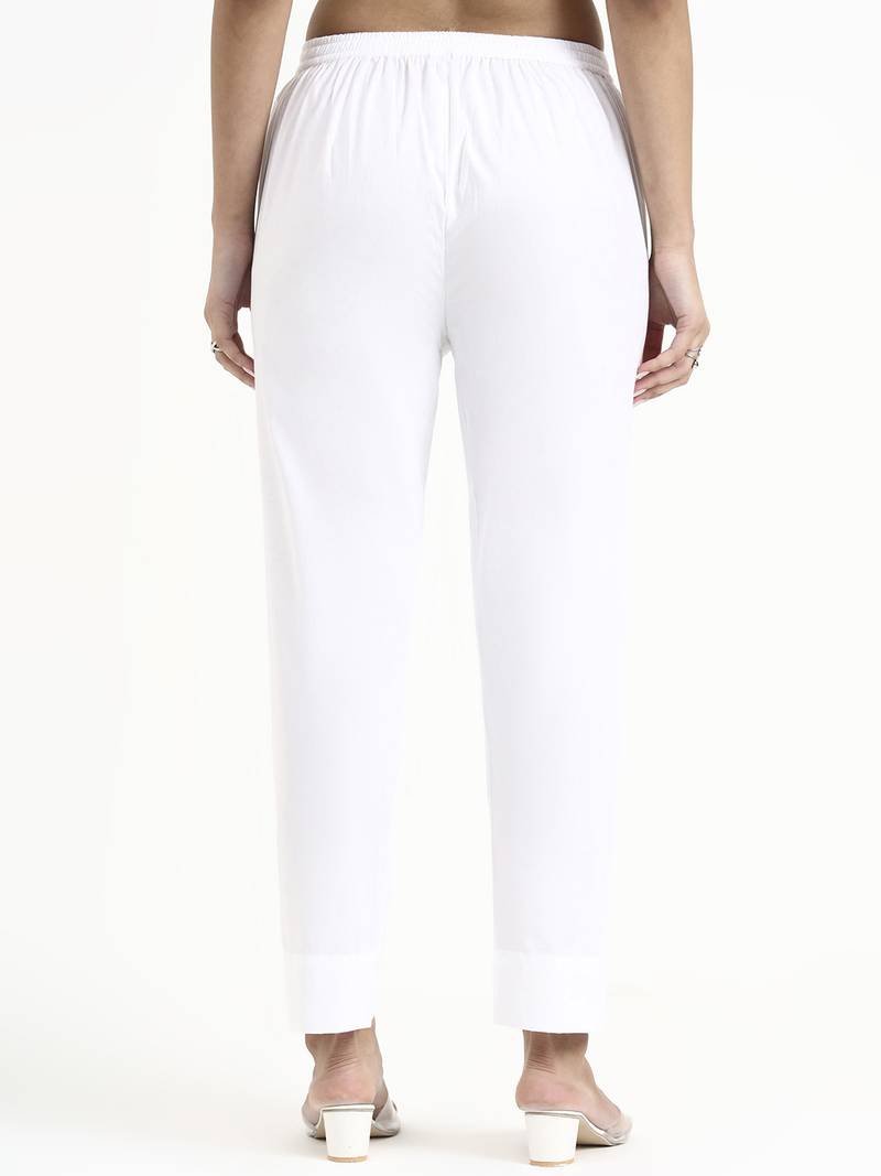  white mid-rise ankle-length regular fit poplin pants