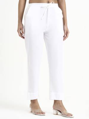  white mid-rise ankle-length regular fit poplin pants 5