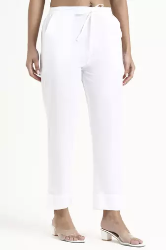  white mid-rise ankle-length regular fit poplin pants